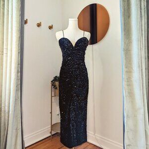Ronny Kobo Bobby sequined ruched velvet dress	 – Black – Size‎ S